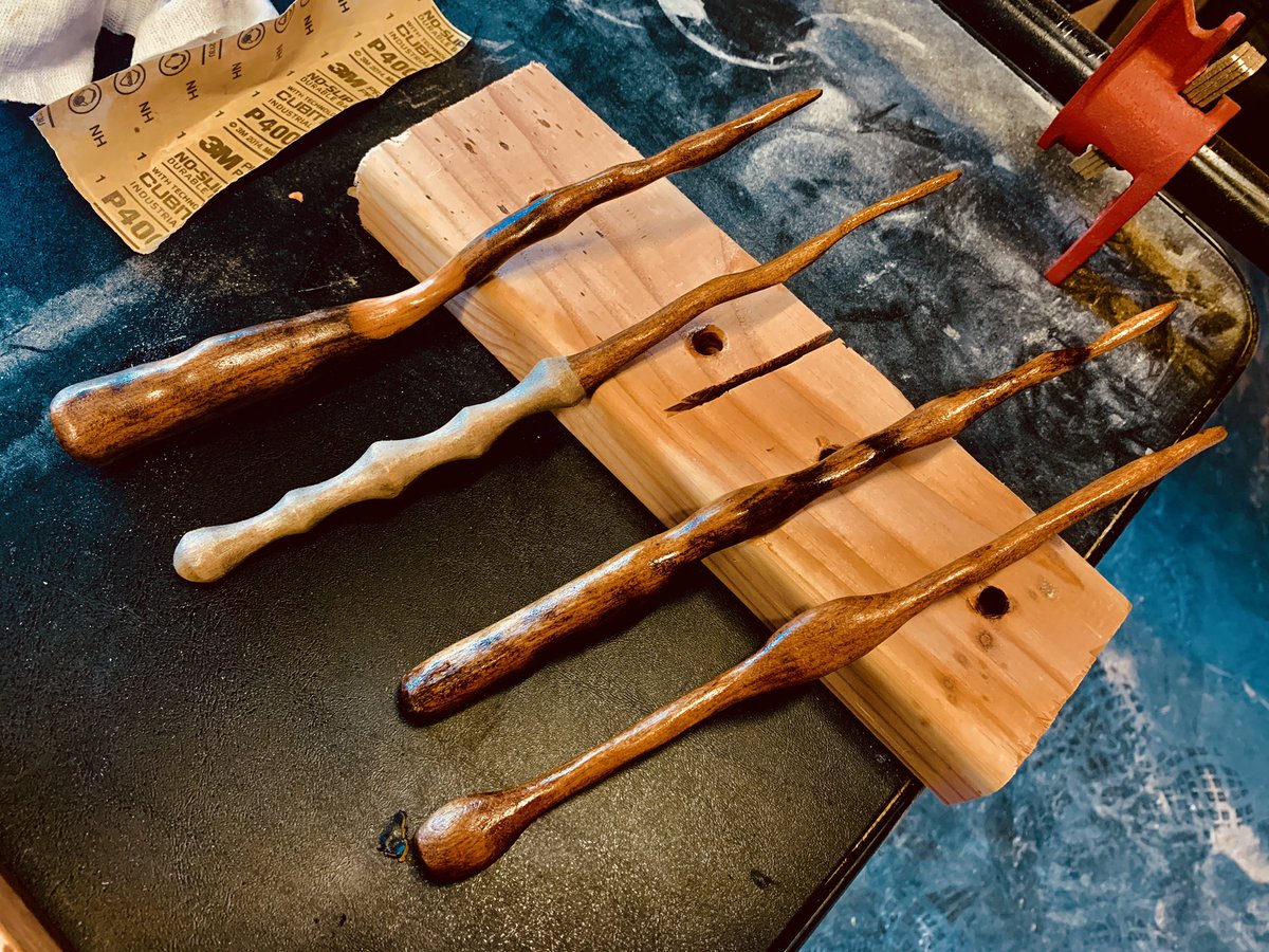 These are turning out to be some of my favorites wands yet They took a little longer to make especially two at en but Im very happy All Cherry wood and all NaturalCollection woodworking cosplay veteranowned collectibles DocsWands