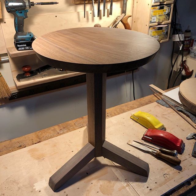 Pair of pedestal side tables in western walnut coming together. …..boundaryfogfurniture walnuttable occasionaltable woodworking woodwork madeinportland pnw handmade joinery shoplife interiordesign homedecor furnituremakerwoodworking