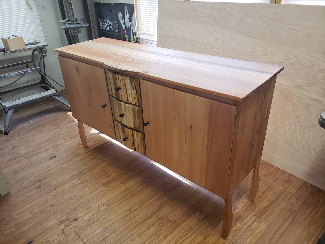 5 year anniversary gift is wood, made a buffetsideboard. African Mahogany case and spalted maple drawer fronts.