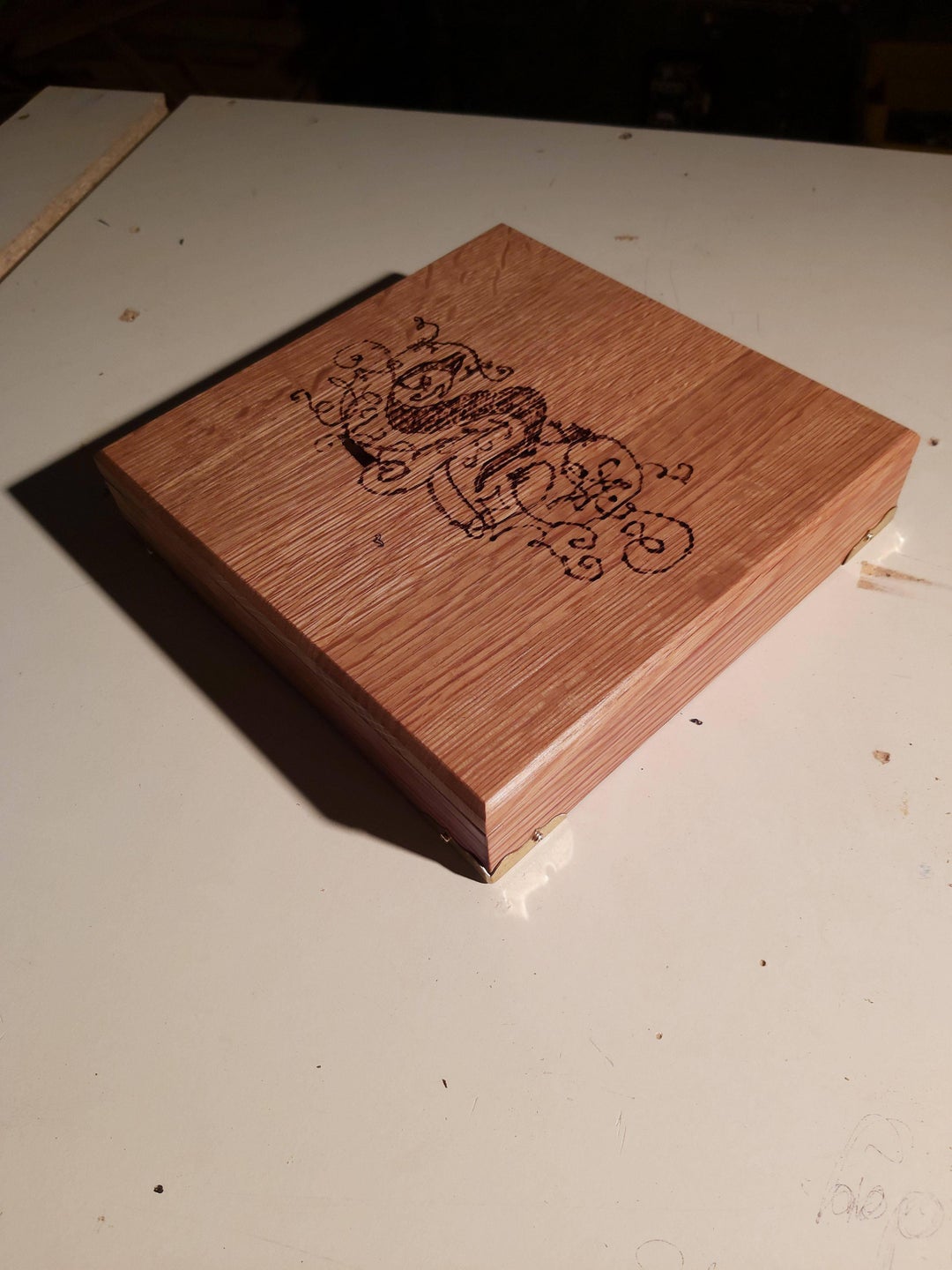 Necklace box I made for my wifes birthday, made from recycled oak wine barrels…