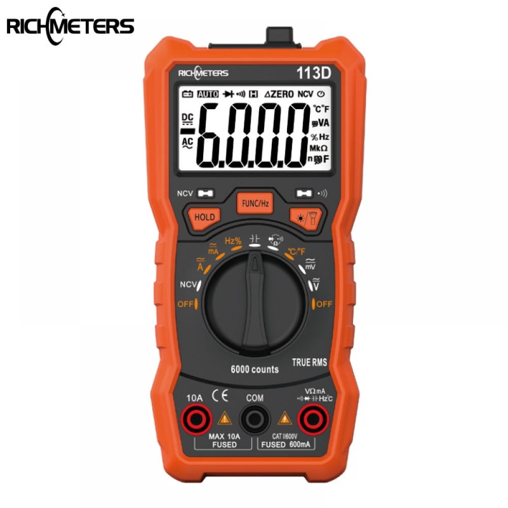 gearheadfails woodworking RICHMETERS RM113D NCV Digital Multimeter 6000 counts Auto Ranging ACDC voltage meter Flash light Back light Large Screen 113AD