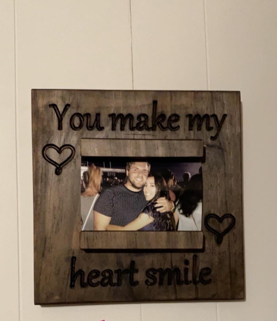 The perfect gift for Valentines Day coming up. Simple pine picture frame with a couple small dados behind the wood to hold the photo in place.