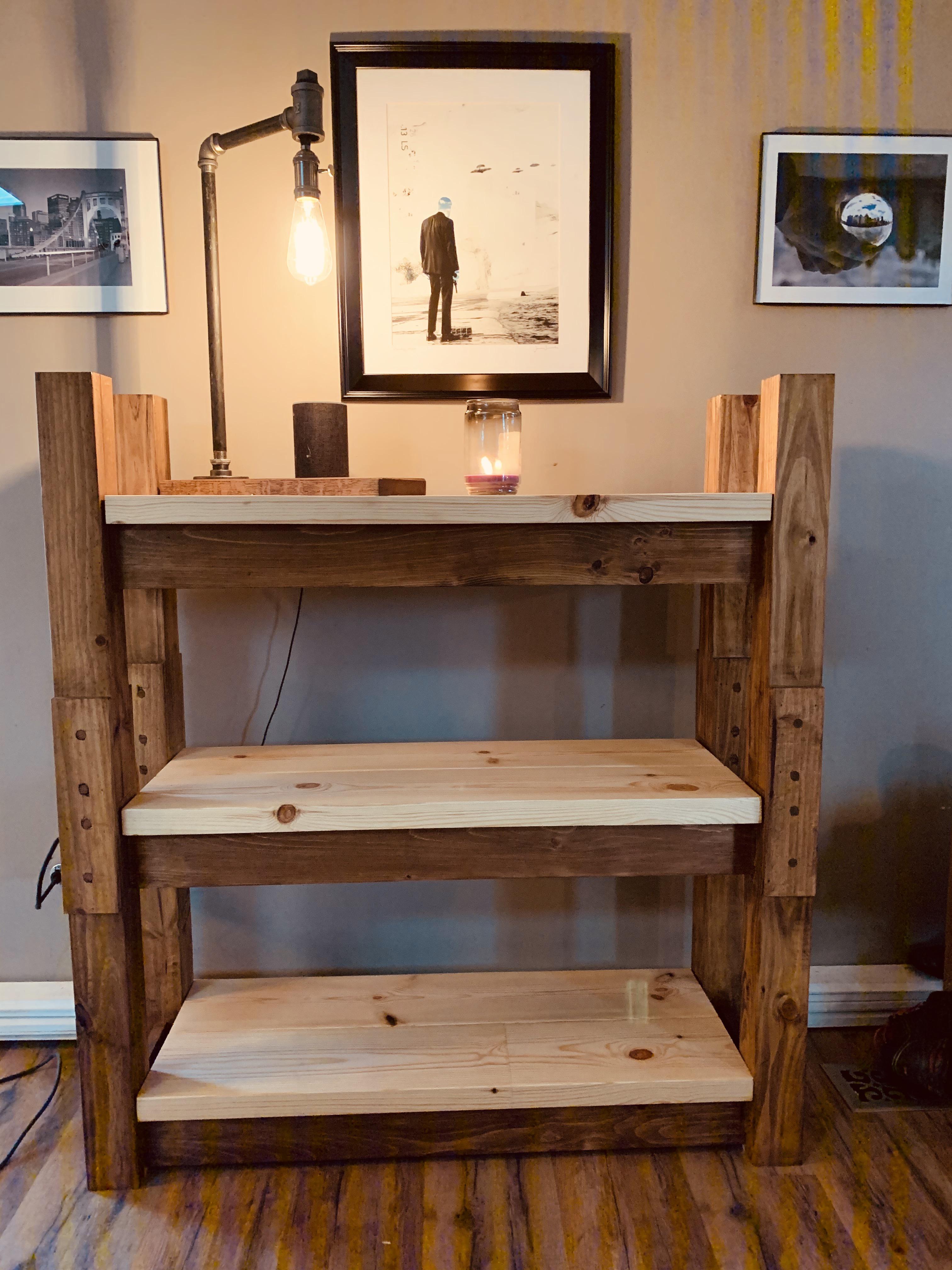 Bookcase made from salvaged materials..also made the lamp