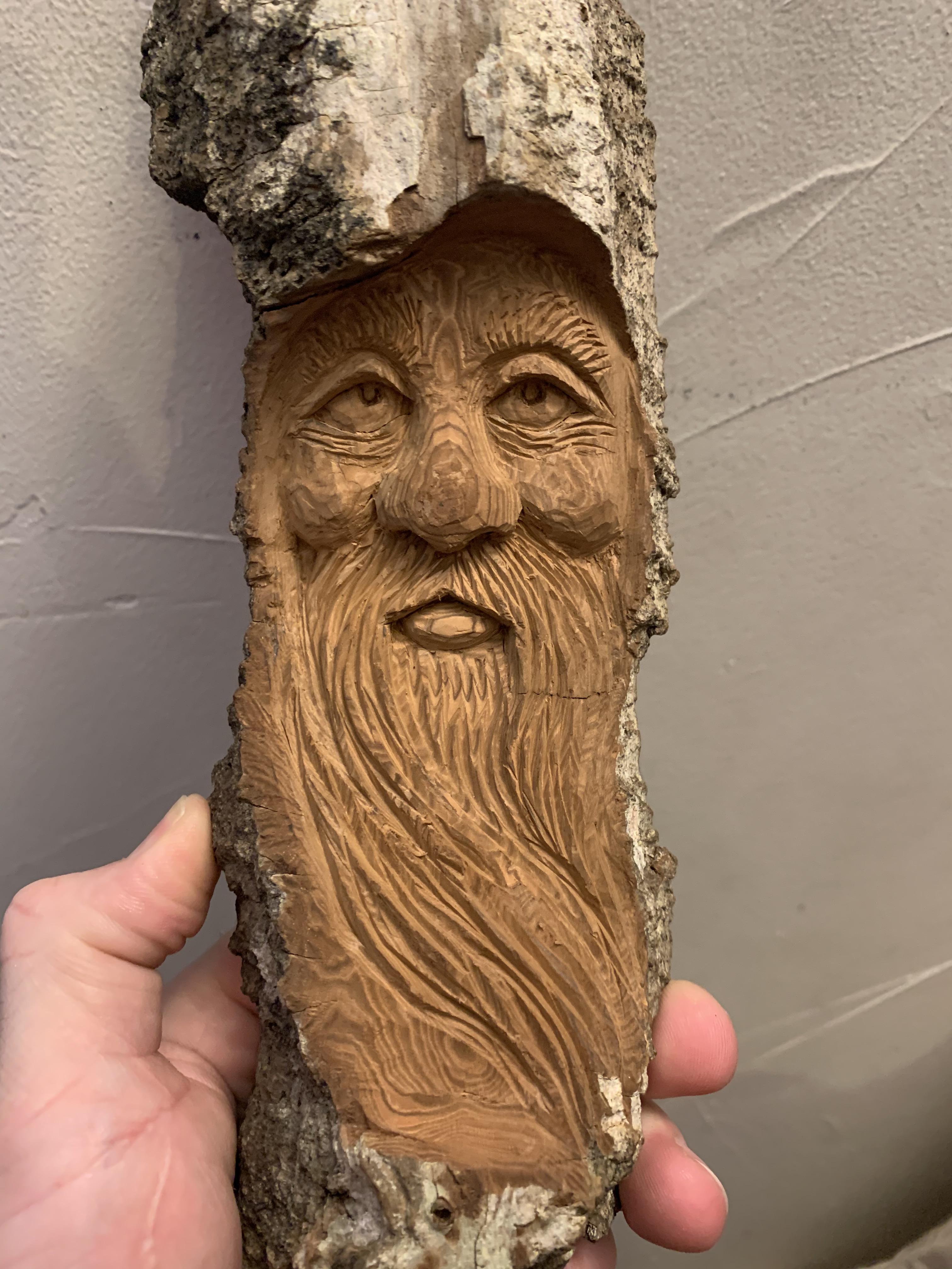 Finished wood spirit. Check out my other step by step tutorial. Feel free to ask questions