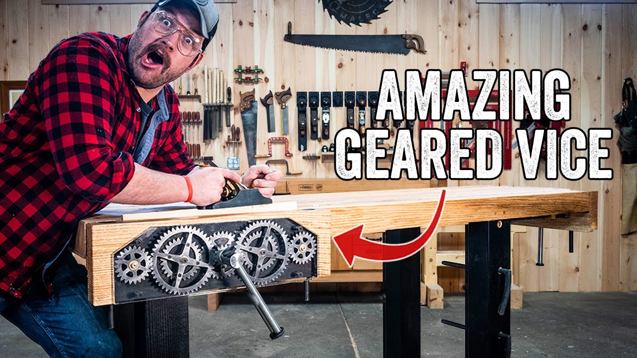 ULTIMATE Woodworking Workbench Build with INSANE Geared Vices